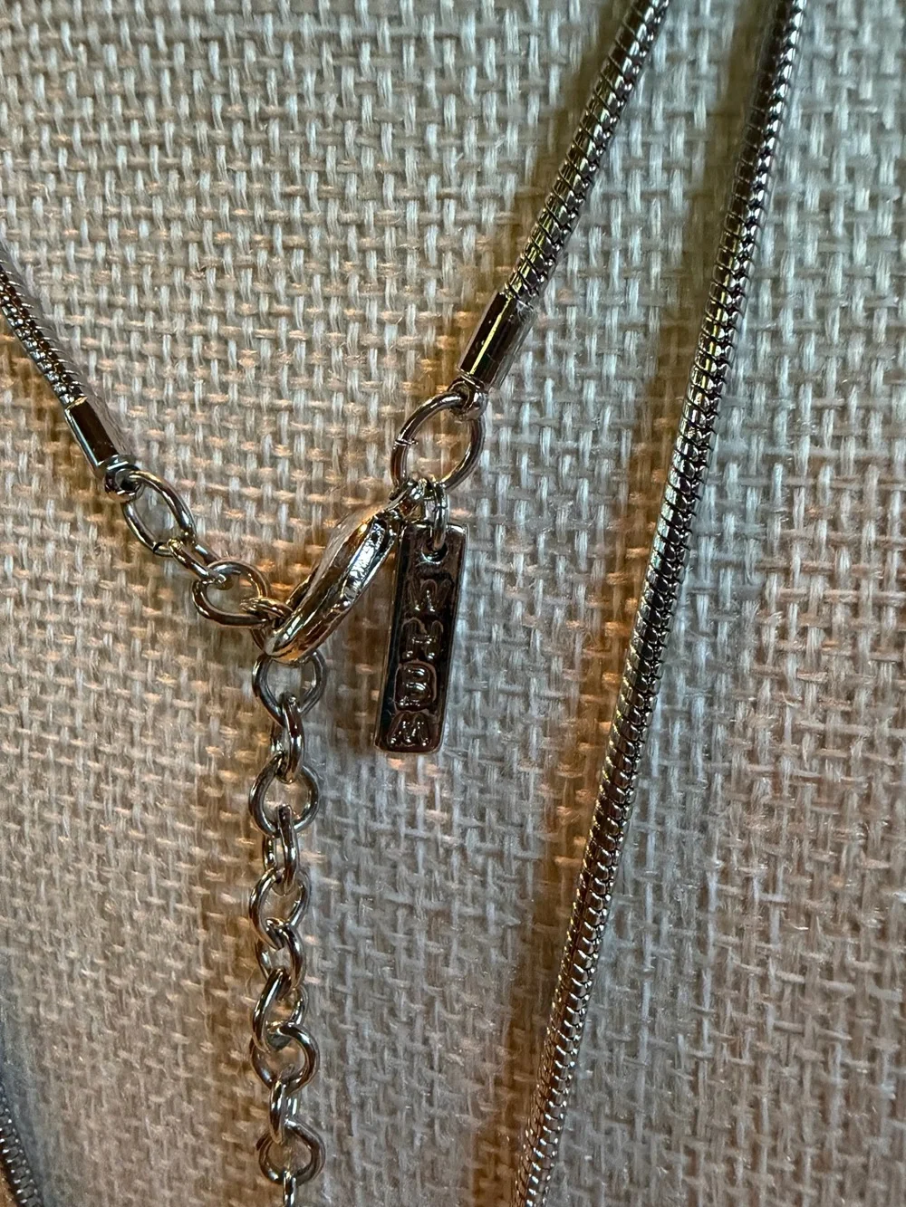 White House Black Market Silver-Tone Necklace with Black Enamel Pendant